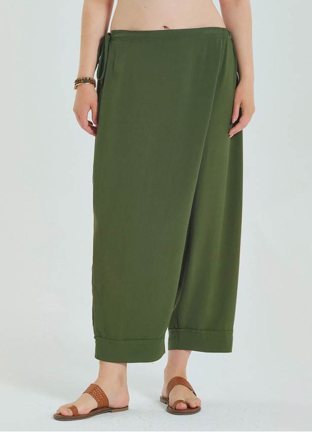 P Adjustable Waist Khaki Women's Plus Size Trousers with Rope Detail 4621